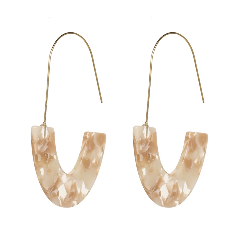Cream Beige Resin Acrylic Drop Earrings - Picture 1 of 2